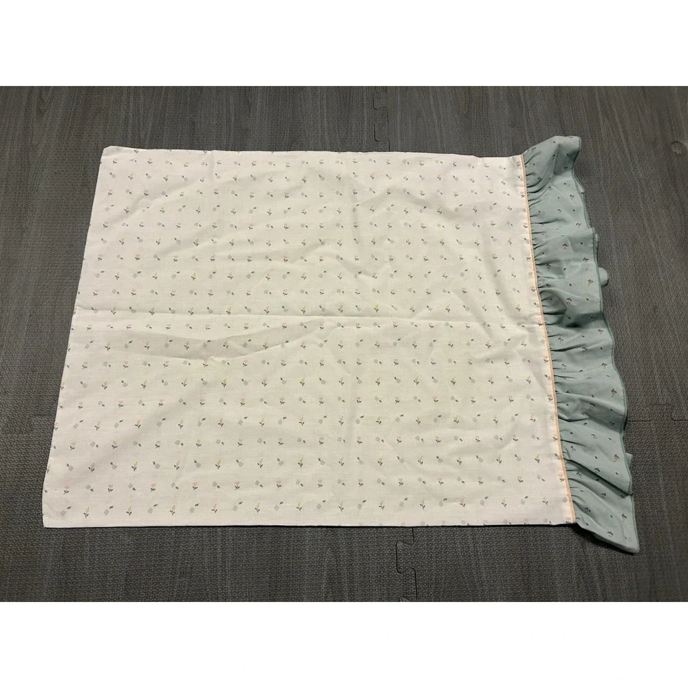 Vintage Sears Cottagecore Full Green‎ Floral Ruffle Bedspread Sheets Pillow Case
